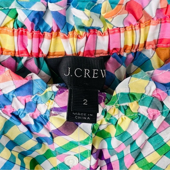 J. Crew RAINBOW GINGHAM Cottagecore Smocked Button Front Tank Top - Picture 3 of 7